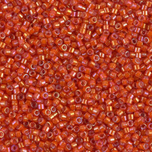 Sach 8g Délica 11/0 Rouge Flame double AB intérieur blanc N°1780